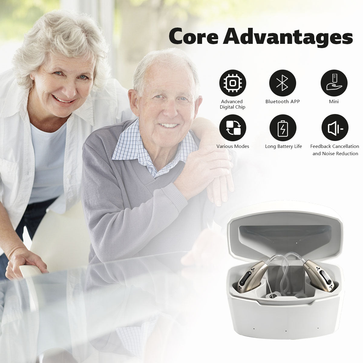 Soroya Revolutionary New OTC Bluetooth APP Rechargable Digital Open-Fit Hearing Aid Hi-quality Clear Sound Light and Comfortable to Wear for Deaf Elderly