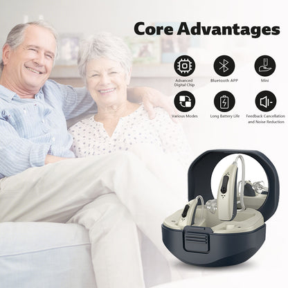 Soroya Revolutionary New OTC Bluetooth APP Rechargable Digital Open-Fit Hearing Aid Hi-quality Clear Sound Light and Comfortable to Wear for Deaf Elderly